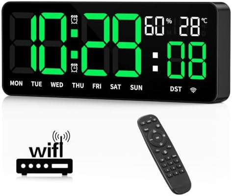 WiFi Digital Clock 12", Digital Wall Clock WiFi Sync by Tempospark