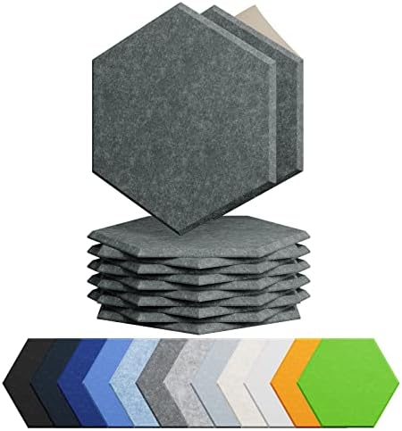 12 Pack Hexagon Acoustic Panels Self Adhesive Sound Proof Foam by Amantech