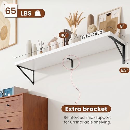 Deep Wall Shelves 48"W x 8"D Engineered Wood Floating Shelves - Image 3