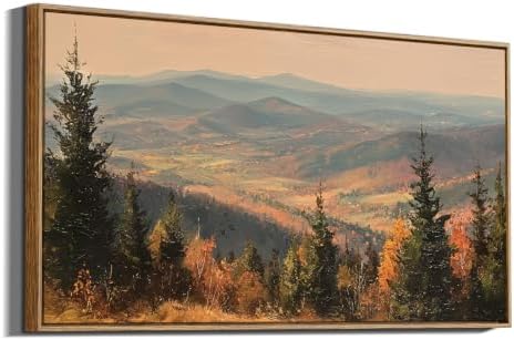 InSimSea Extra Large Framed Fall Wall Art, Autumn Mountains Forest by InSimSeaArt