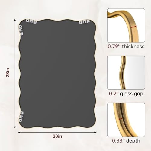 PROHOMEWARE 20x28 Gold Wavy Irregular Bathroom Mirror, Wall-Mounted - Image 3