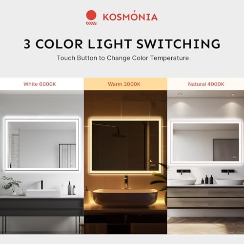 Kosmonia 32x40 Inch Large LED Bathroom Mirror, Front & Backlit - Image 2