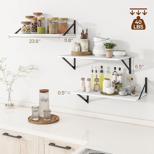 Heimlove 24W x 12D Deep Floating Shelves Set of 3 White - Image 3
