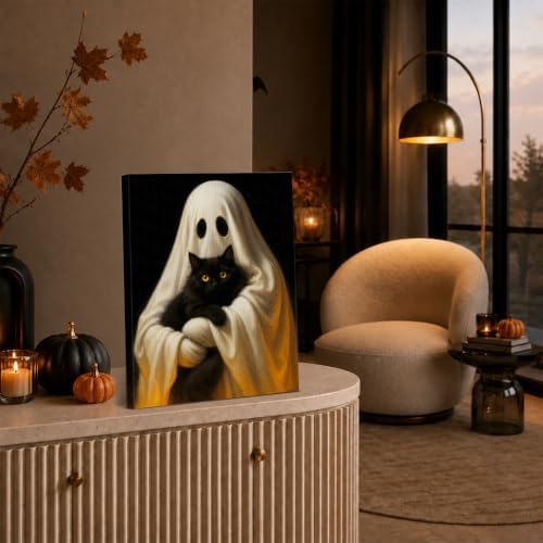 Halloween Ghost and Black Cat Canvas Wall Art, Ghost Art Print Wall Decor - Image 4