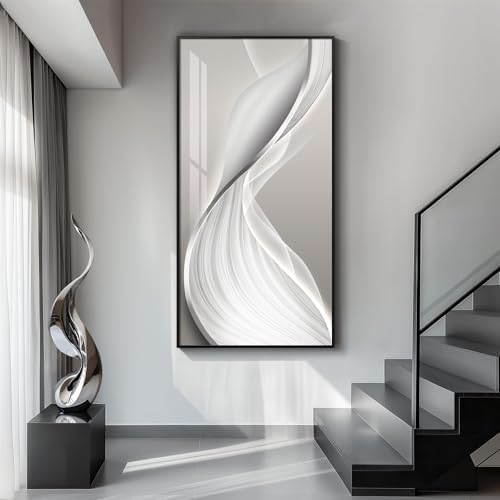 Large Framed Silver White Abstract Wall Art - Image 4