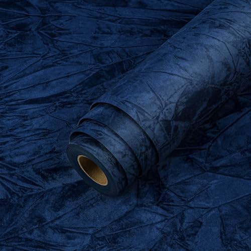 LACHEERY 157"x24" Navy Blue Velvet Peel and Stick Wallpaper Blue Velvet Contact by LaCheery