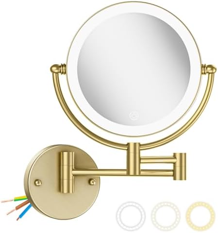 8 Inches Brass Lighted Makeup Mirror Wall Mounted by LEDOOLE