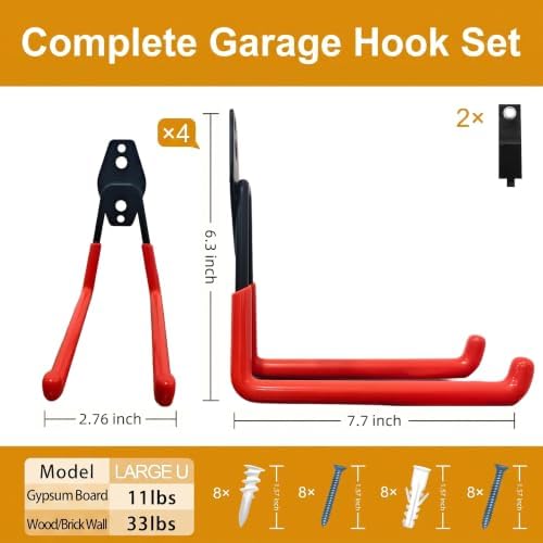 Garage Hooks, 4 Pack Large Square Wall Hooks - Image 2