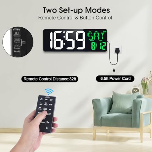 17" Large Digital Wall Clock, Auto Dimmer - Image 7