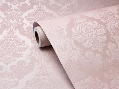 FunStick 15.8"x240" Pastel Pink Damask Floral Wallpaper Peel and Stick Vintage by FunStick