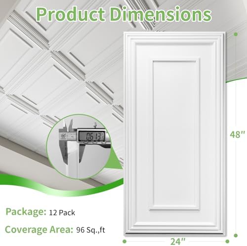 Art3d 3D PVC Ceiling Tiles 2x4 ft, 96 Sq.Ft, Rectangular White - Image 4