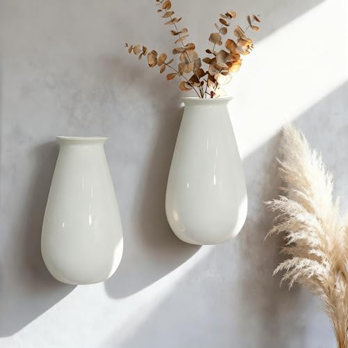 White Ceramic Wall Planters, 10.6 Inch, Flared Design - Image 4