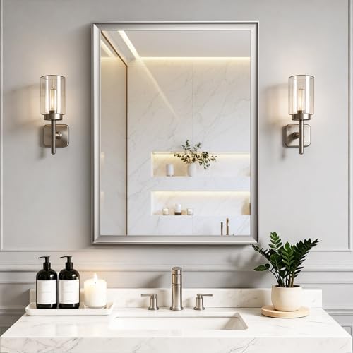 Brushed Nickel Bathroom Mirror 30x40 Inch by Miralab
