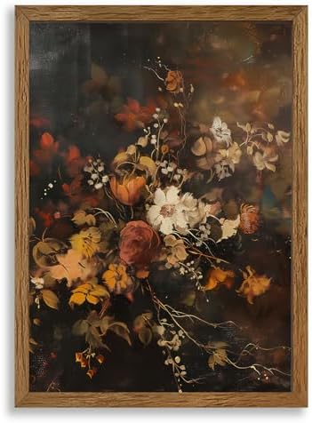 AVECCO Vintage Dark Botanical Floral Wall Art Canvas Framed 16x24 inch by Unknown