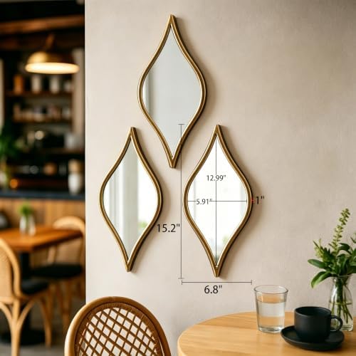 Decorative Tear Drop Gold Mirror Wall Decor 6 X 15 Inch - Image 2