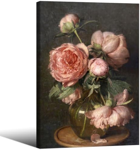 Moody Pink Peony Wall Art Spring Dark Academia Antique Floral Poster 16X24 inch by Heltrappe