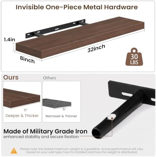Acovy 32x8in Floating Shelves 2 Pack, Wall Mount Display Shelf - Image 3