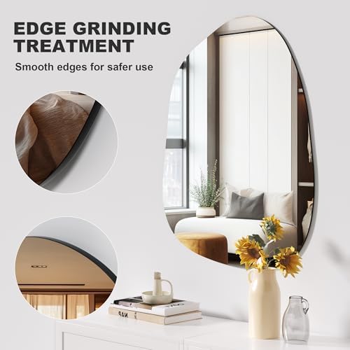 Hasipu 32"x24" Irregular Wall Mirror Frameless Asymmetrical Mirror - Image 5