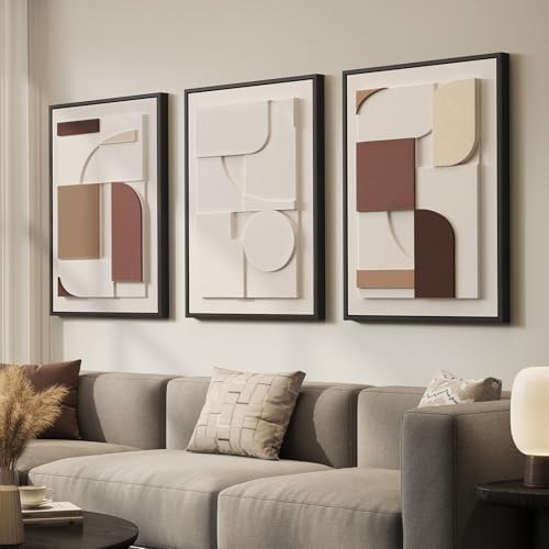 Large 3D Textured Neutral Abstract Framed Wall Art - Image 2