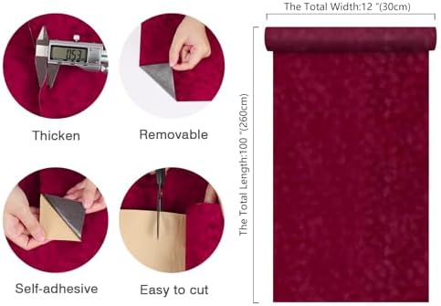 CHIHUT 12”x100” Self Adhesive Velvet Drawer Liner Sheets Dark Red Velvet Flock - Image 7