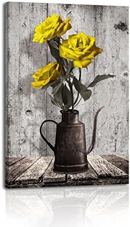 YPY Vintage Yellow Rose Canvas Wall Art, Bedroom Kitchen Farmhouse Artwork by YPY