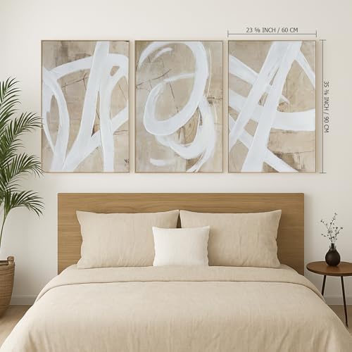 Zessonic Neutral Abstract White Brown Pastel Textured Wall Art - Image 2