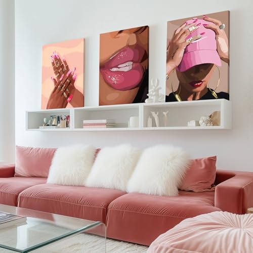 Hianan Wrapped Canvas Fashion Pink Black Girl Wall Art Set of 3, 16x24 in - Image 4
