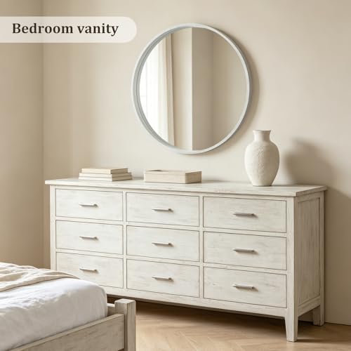 WallBeyond 36 Inch Round Wood Mirror, Large Circle Wooden Frame Wall Mirror - Image 2