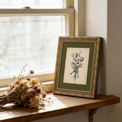 Gold Framed Wall Art Vintage Flower Sketch Wall Art Antique Sage Green - Image 6