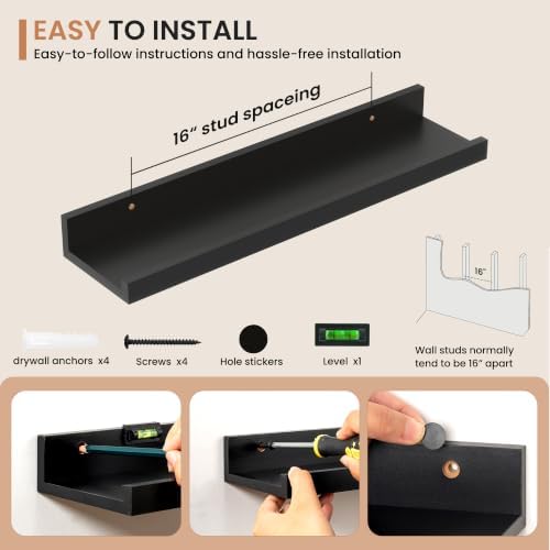 Dreamland Picture Ledge Shelf for Wall, Floating Shelves Set of 2, 20 inch Long - Image 4
