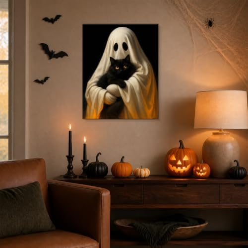 Halloween Ghost and Black Cat Canvas Wall Art, Ghost Art Print Wall Decor - Image 6