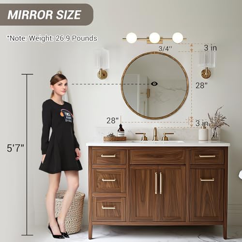 ANDY STAR 28 Inch Hand-Forged Gold Mirrors, Antique Brass Round Hammered Mirror - Image 6