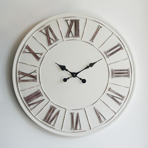 Oversized Farmhouse Wall Clock, 30 Inch, Rustic White, Metal Face - Image 2