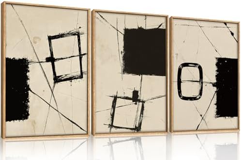 HOURIA Abstract Neutral Brushstroke Framed Canvas Wall Art Set-16"x24"x3 - Image 5