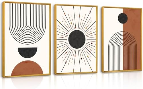 Ausril Minimalist Boho Framed Canvas Wall Art Set, Neutral Geometric Line Sun - Image 5