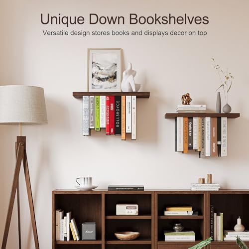 Floating Bookshelves for Wall, Rustic Wood Hanging Wall Bookshelf, Upside Down - Image 5