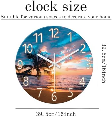 XFM Beach Wall Clocks Battery Operated 16 Inch Sunset Tropical Seashore - Image 6
