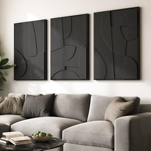Large 3D Textured Modern Black Abstract Wall Art by Cuspin