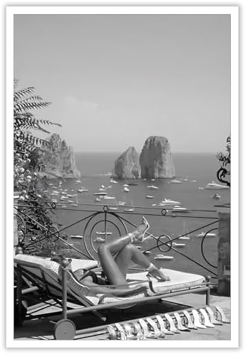 Retro Woman Sunbathing Poster Sexy Hot High Heels Girl Canvas Wall Art Black by Unknown