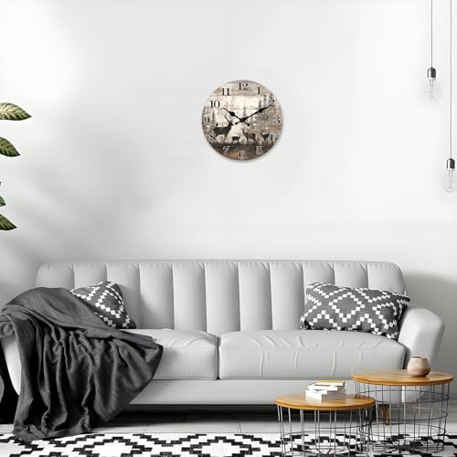 XNM Vintage Deer Forest Wooden Wall Clock Battery Operated 14 Inch - Image 3