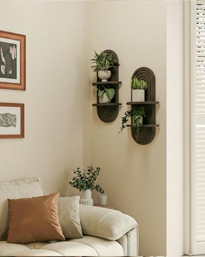 Bamworld Boho Wall Decor Plant Wall Shelf Wood Plant Holder Walnut 2PCS - Image 6
