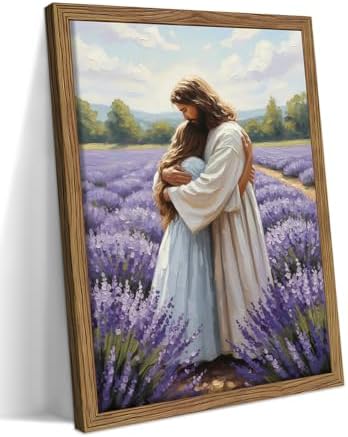 Framed Christian Wall Art Jesus Embracing Woman, Religion Christian Wall Decor by MJONGwallart