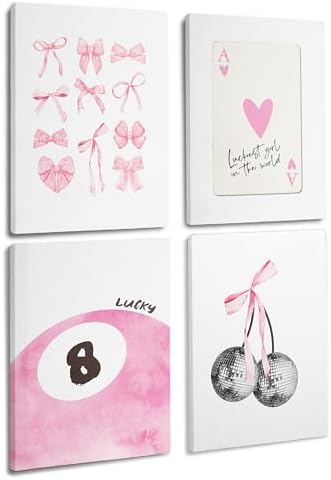 okaxscm Trendy Pink Coquette Bow Cherry Disco Ball Lucky 8 Ball Ace Card by okaxscm