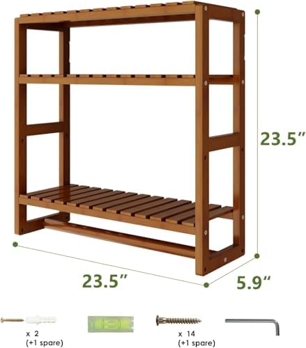Galood Over The Toilet Storage Bathroom Shelves Wall Mounted 3 Tier Brown-L - Image 2