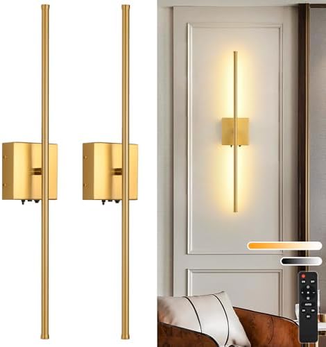 Battery Operated Wall Sconces set of 2, 11000mAh Wireless Rechargeable Gold by KELUOLY
