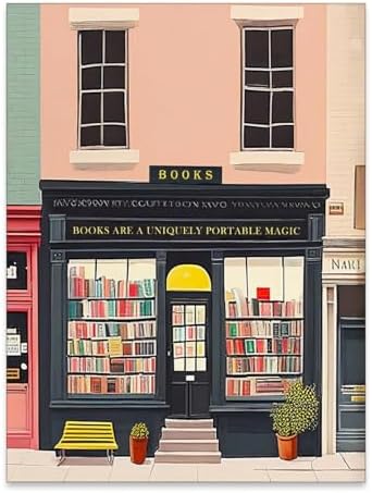 MWZUPQ Pink Bookshop Poster Book Wall Art The Bookshop On The Corner Paintings by Unknown