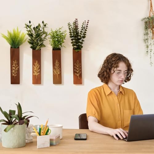 4-Pack Wooden Wall Vases, Slim Pine Wall Planters - Image 7