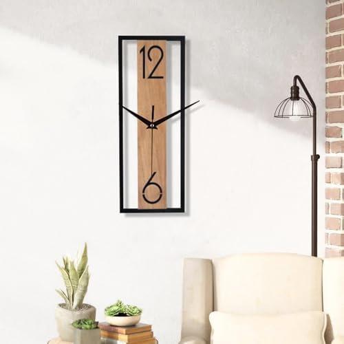 Modern Rectangular Wall Clock 12 Inch, Minimalist Wooden & Black Frame Silent by Unknown