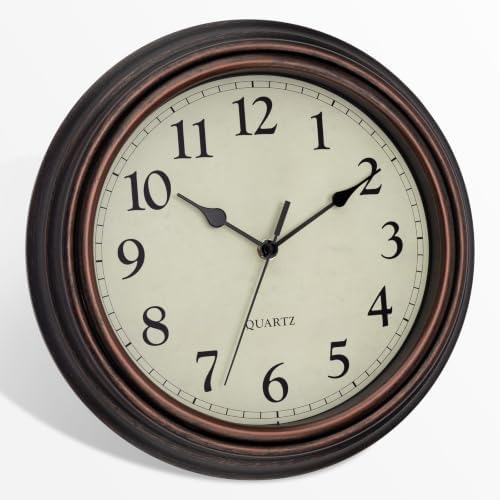 Retro Wall Clock, Battery Operated Silent Clock 12" Bronze - Image 4