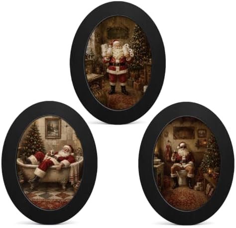3Pcs Funny Santa Claus Christmas Bathroom Oval Wall Art Framed Decor by Unknown